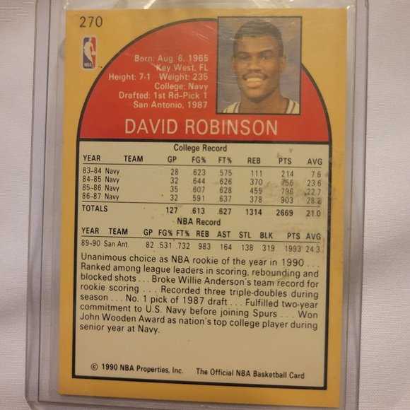 1990 NBA Hoops David Robinson Rookie Of The Year #270 - Picture 2 of 2